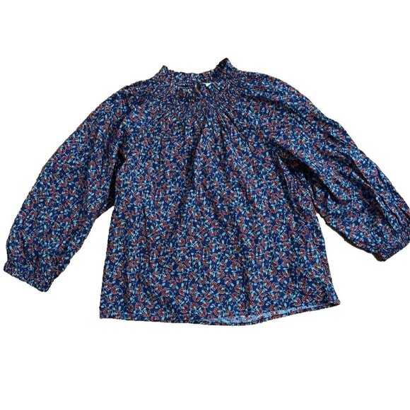 J. Crew Women's Navy cottonPoplin Ruffle-Neck Popover Blouse Medium A001573 - Picture 2 of 6